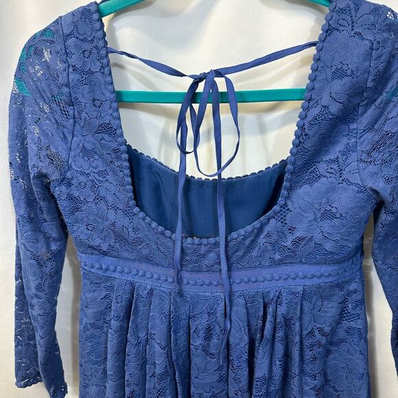Free People Petit Trianon Royal Blue Lace Babydoll Empire Waist Mini Dress 0 - Picture 4 of 8